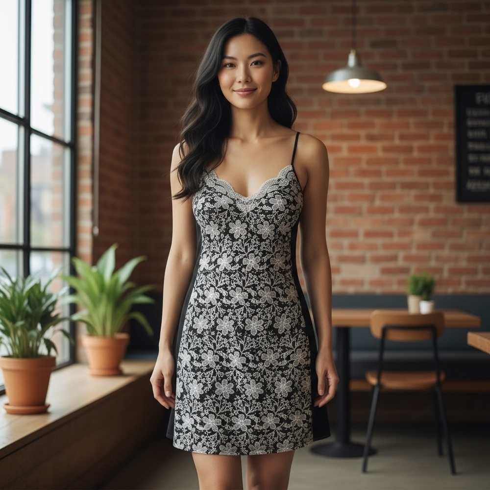 EUC Eva Franco at Anthropologie Black & Off-White Floral Embroidery Dress